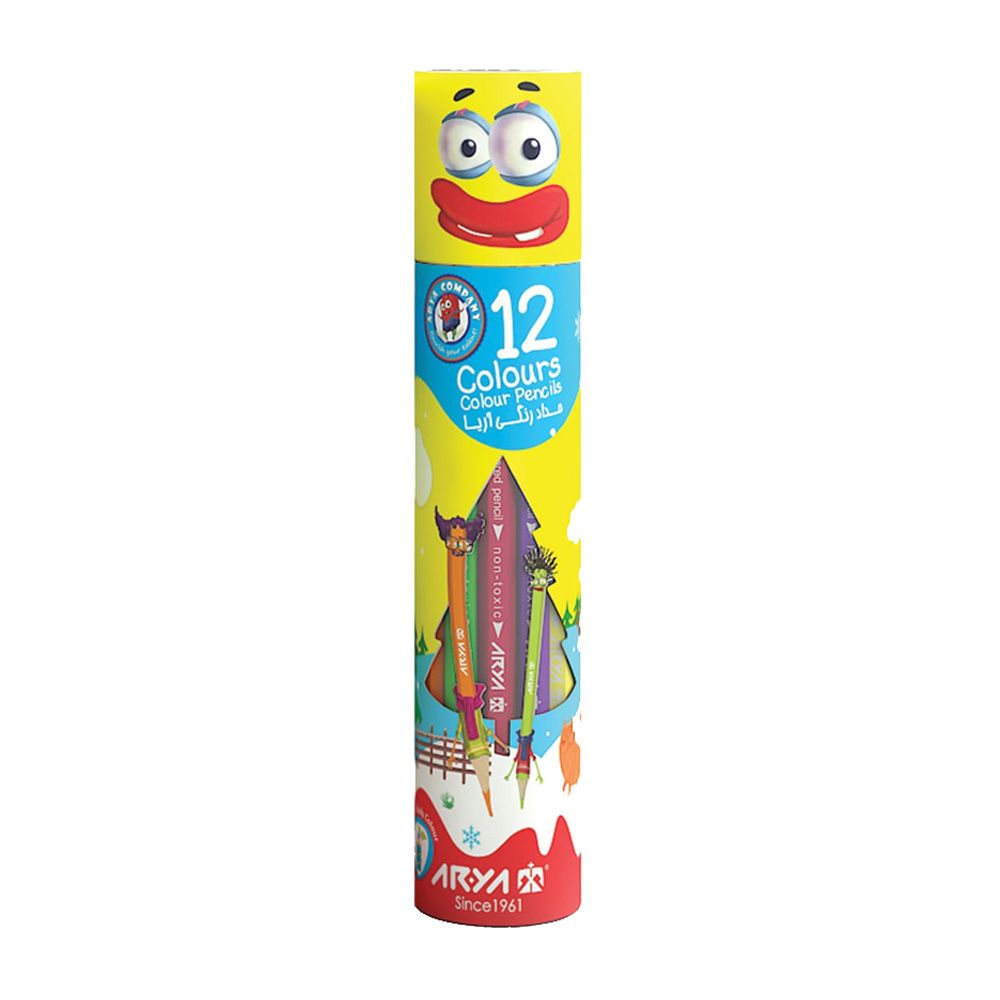 مداد رنگی 12 رنگ استوانه ای آریا